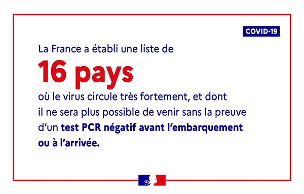 Nouvelles mesures françaises contre la COVID-19: la liste des 16 pays à risque et les tests obligatoires au départ comme à l’arrivée