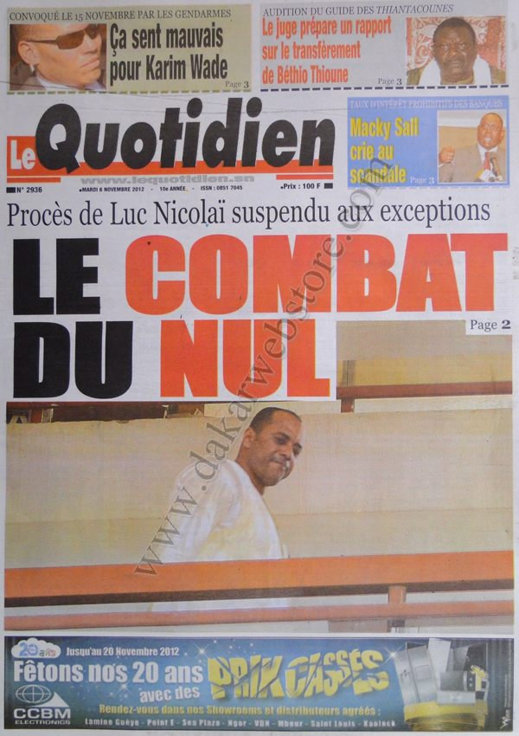 A la Une du Journal Le Quotidien du 06 Novembre