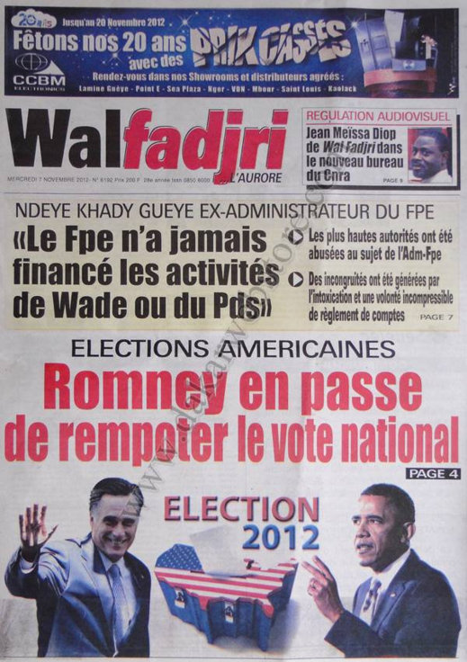 A la Une du Journal Walfadjri du 07 Novembre