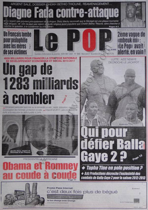 A la Une du Journal Le Populaire du 07 Novembre