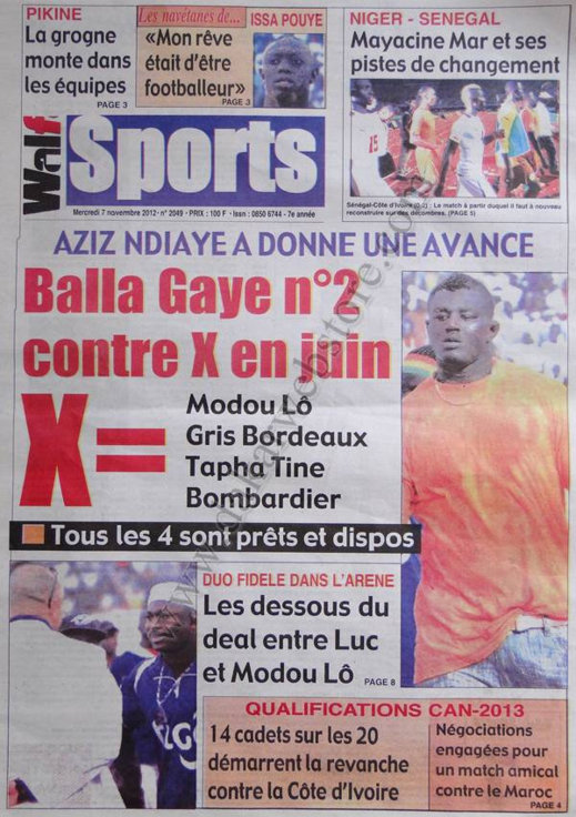 A la Une du Journal Walf Sports du 07 Novembre