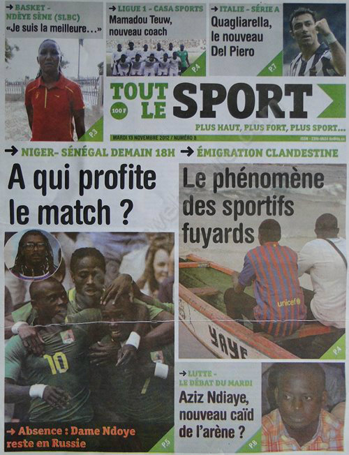 A la Une du Journal Tout Le Sport du 13 Novembre