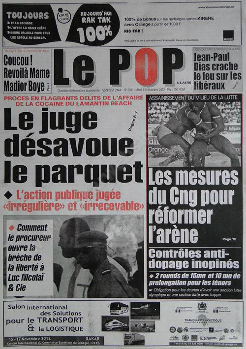 A la Une du Journal le Populaire du 13 Novembre