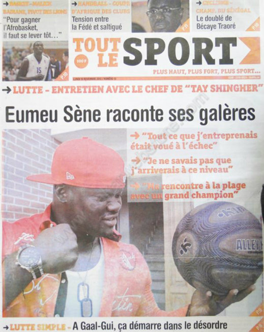 A la Une du Journal Tout le Sport du 19 Novembre