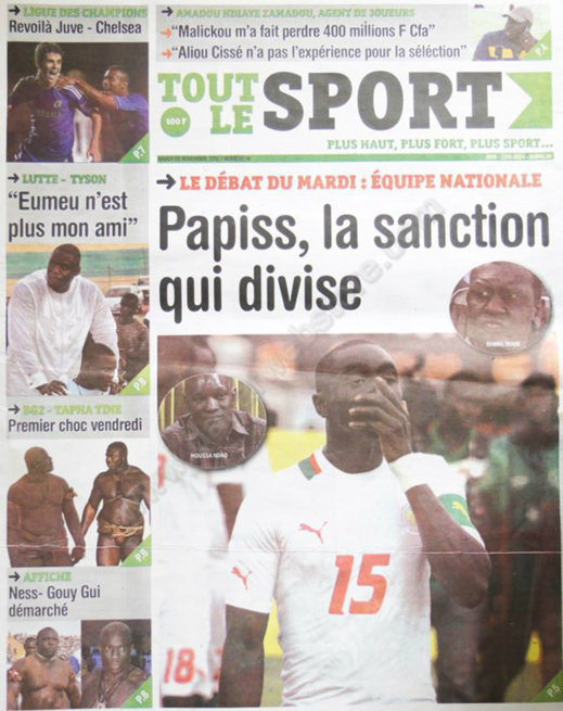 A la Une du Journal Tout le Sport du 20 Novembre