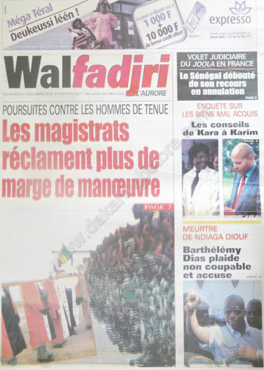 A la Une du Journal Walfadjri du 21 Novembre