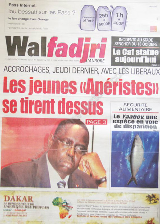 A la Une du Journal Walfadjri du 26 Novembre