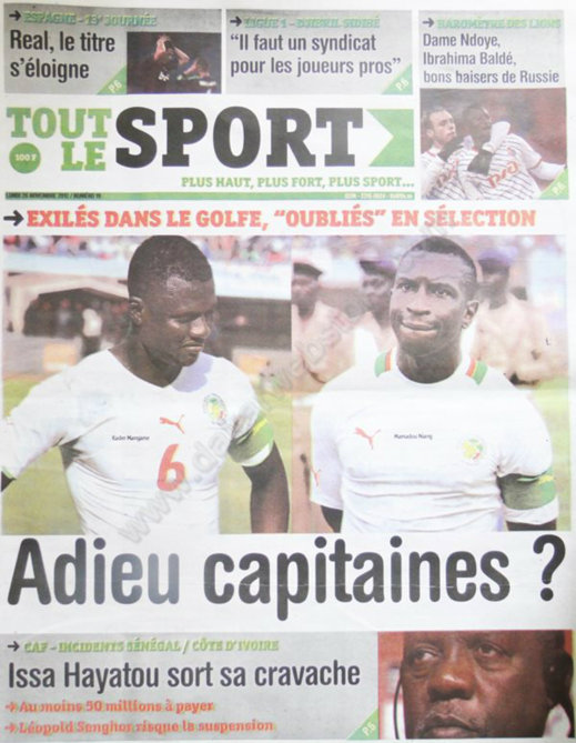 A la Une du Journal Tout Le Sport du 26 Novembre