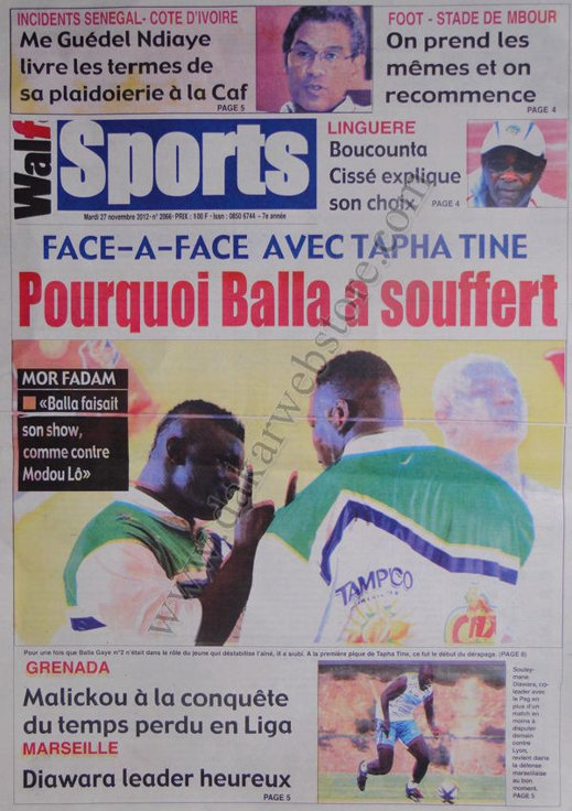 A la Une du Journal Walf Sports du 27 Novembre