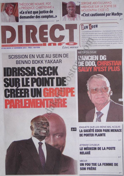 A la Une du Journal Direct Infos du 27 Novembre