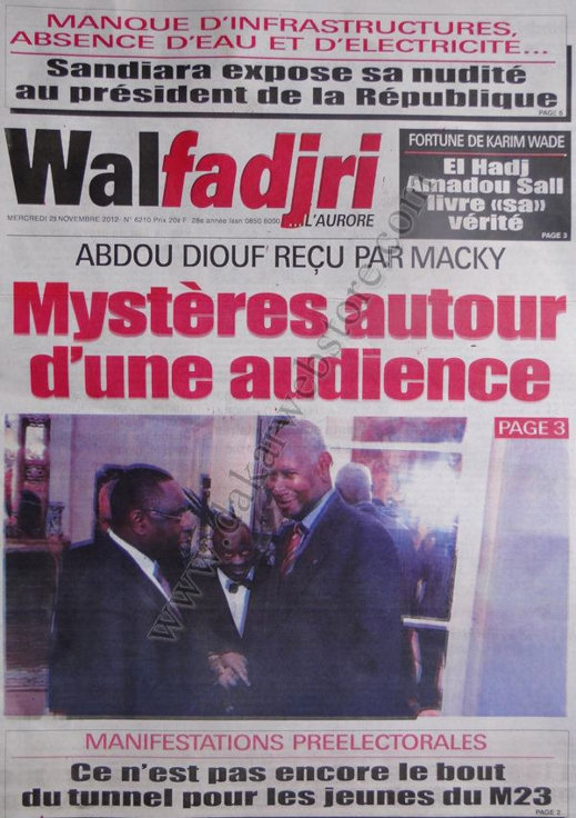 A la Une du Journal Walfadjri du 28 Novembre