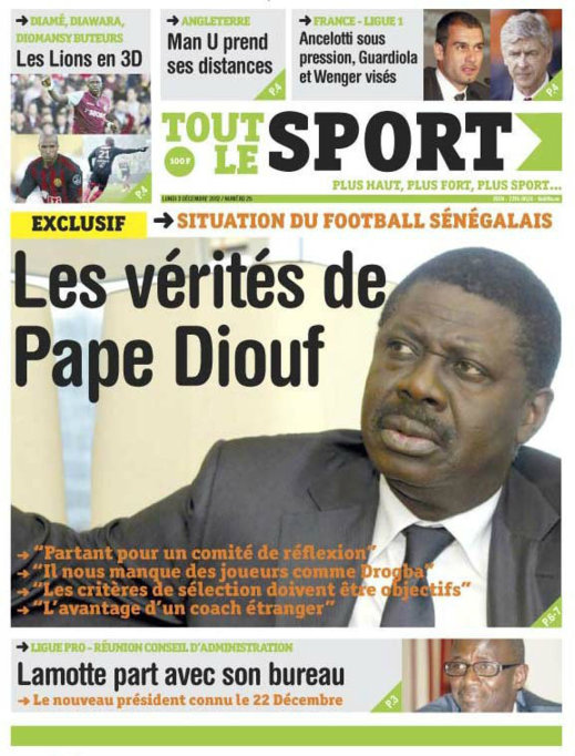 A la Une 2 du Journal Tout Le Sport du 03 Décembre 2012