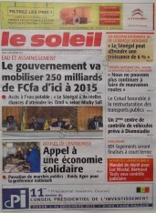 A la Une du Journal Le Soleil du Jeudi 13 Décembre 2012