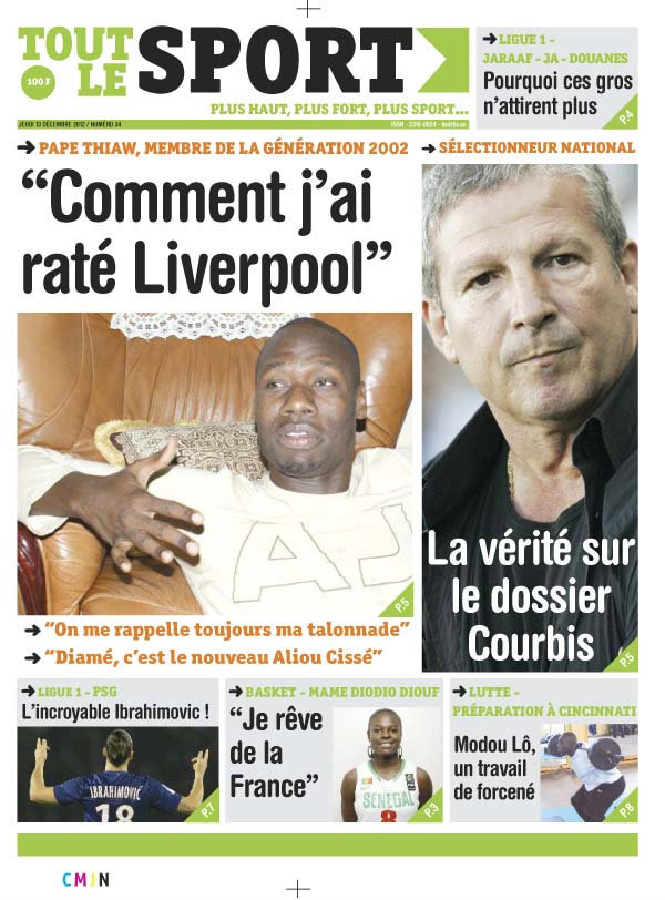 A la Une du Journal Tout Le Sport du Jeudi 13 Décembre 2012