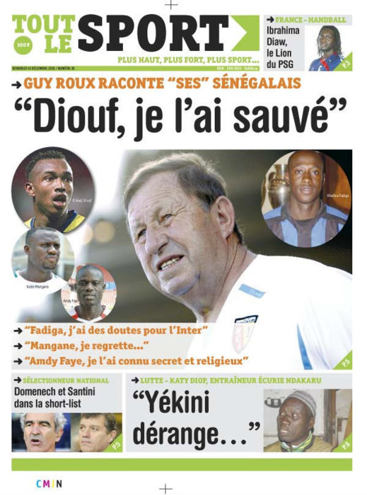 A la Une du Journal Tout Le Sport du Vendredi 14 Décembre 2012