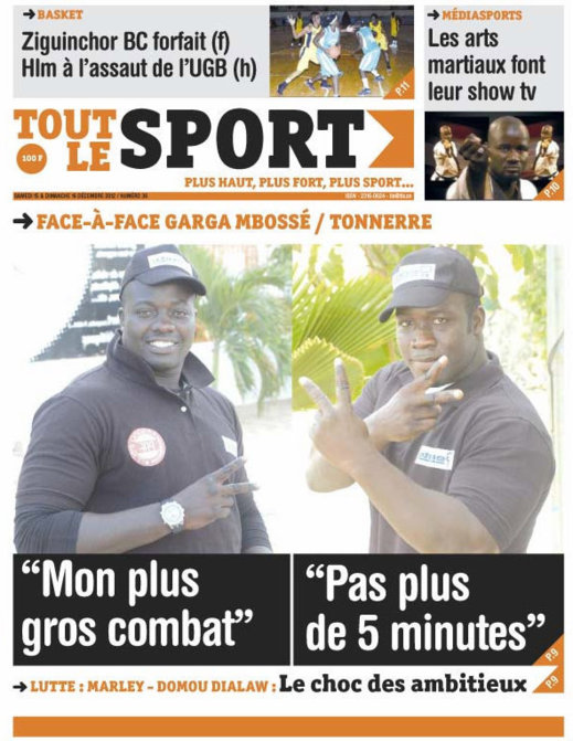 A la Une du Journal Toute le Sport du Samedi 15 Décembre 2012