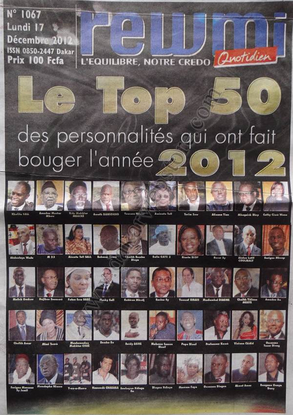 A la Une du Journal Rewmi du lundi 17 Décembre 2012