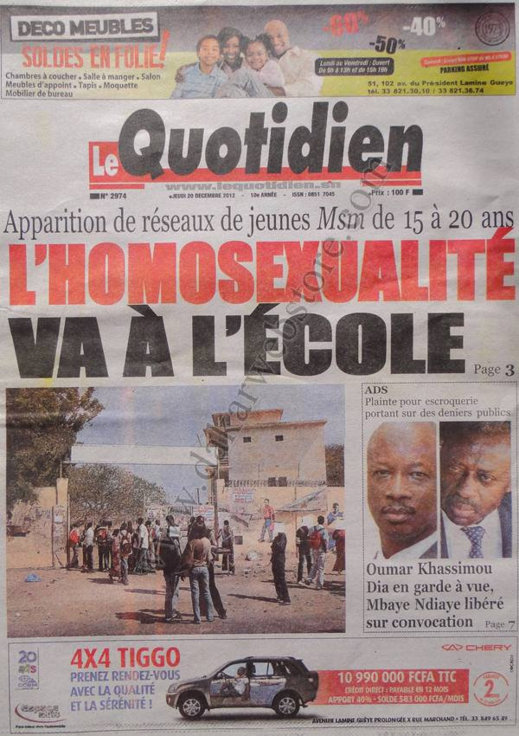 A la Une du Journal Le Quotidien du Jeudi 20 décembre 2012