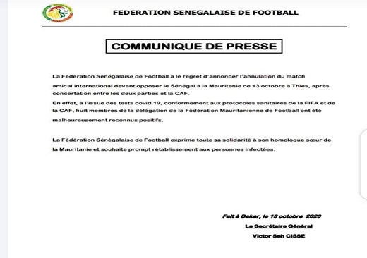 Urgent: Huit Mauritaniens testés positifs à la COVID-19, le match contre le Sénégal annulé au dernier moment !