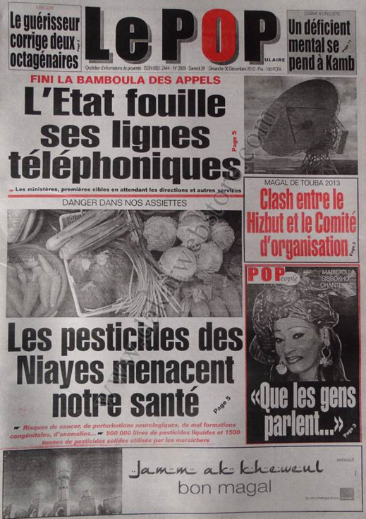 A la Une du Journal Le Populaire du Samedi 29 décembre 2012