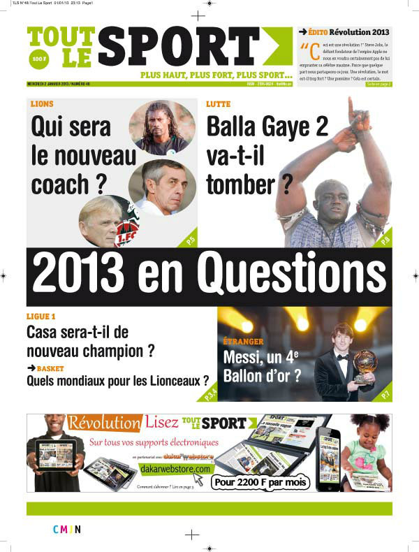 A la Une du Journal Toute Le Sport du mercredi 02 Janvier 2012