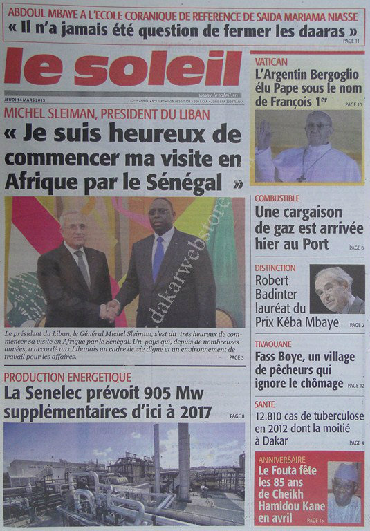 A la Une du Journal Le soleil du jeudi 14 mars 2013