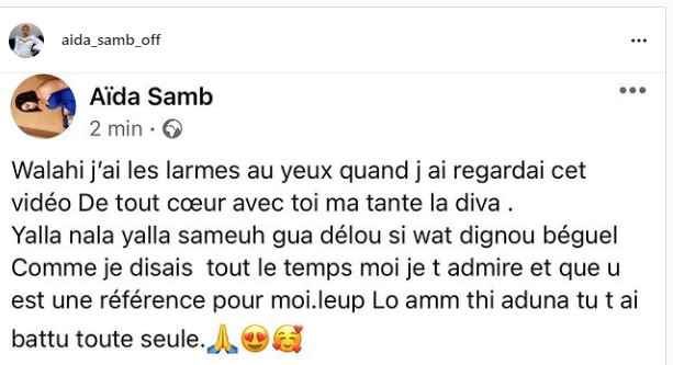 Coumba Gawlo Seck craque et fond en larmes: Voici le message émouvant de soutien de Aïda Samb (Photos et vidéo)