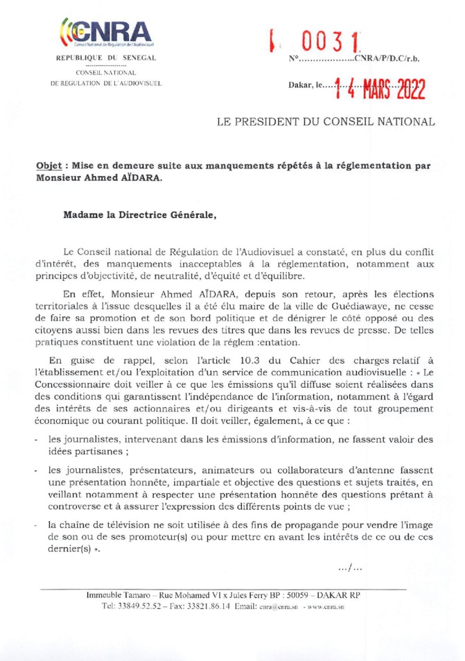 Le CNRA met fin aux scandaleuses revues de presse de Ahmed Aïdara