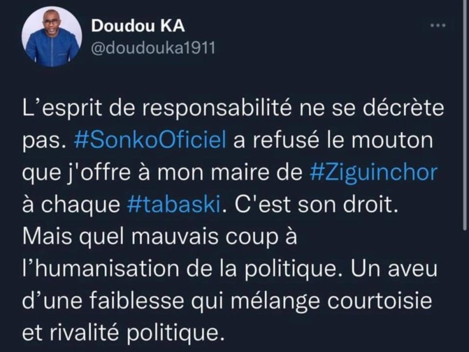 Ziguinchor: Pour sa première Tabaski, le maire Ousmane Sonko refuse le mouton offert par Doudou Kâ