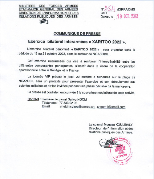 Ngazobil: L’armée sénégalaise tiendra du 19 au 21 octobre, un exercice bilatéral « Xaritoo 2022 »