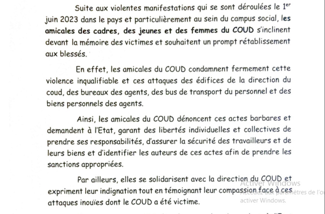 Attaques du Campus social de l’Ucad : Les amicales du Coud condamnent cette violence inqualifiable et appellent l’Etat à sanctionner