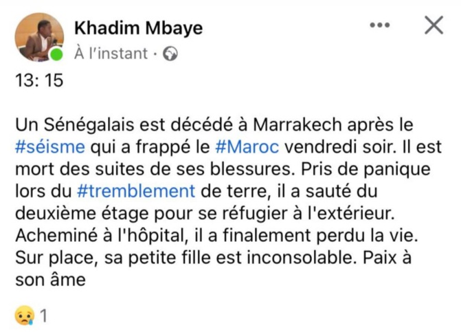 Maroc: Un Sénégalais est décédé à Marrakech après le seisme