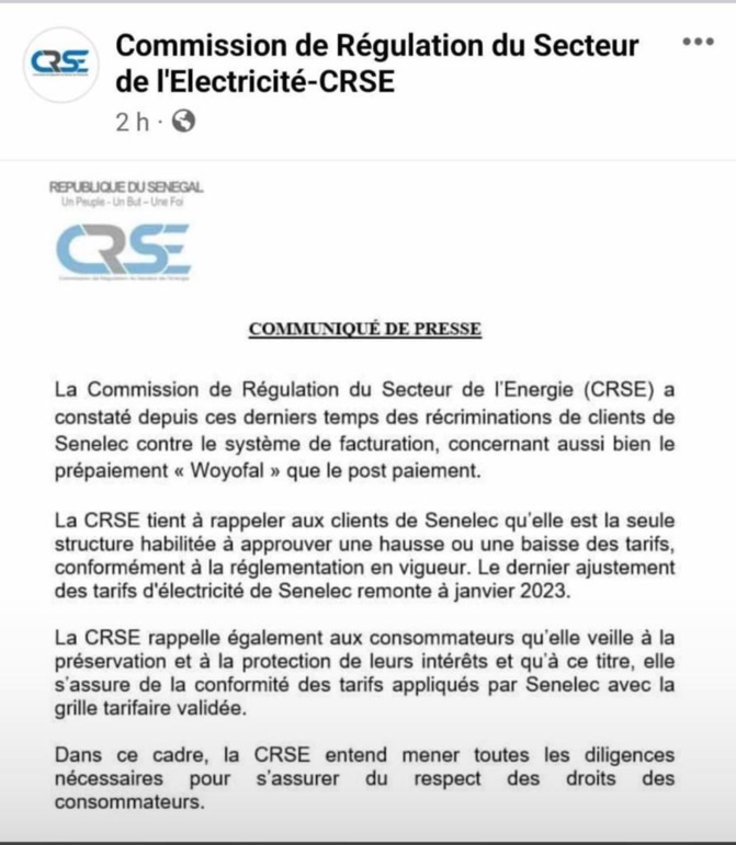 Récriminations des clients de la Sénélec contre le système de facturation et le prépaiement « Woyofal : Ce que prévoit la CRSE