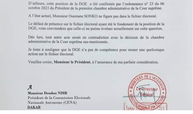 Parrainages d'Ousmane Sonko / Après l’injonction de la Cena : La DGE campe sur son refus