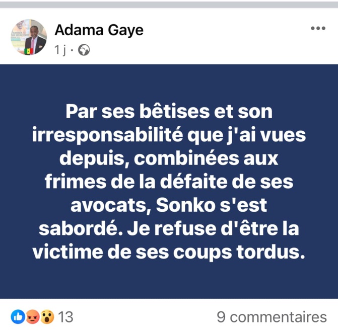 Adama Gaye corrige Ousmane Sonko : « Il n’est qu’un petit tyran qui s’ignore » 