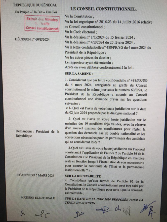 Urgent: Le Conseil constitutionnel rejette toutes les propositions du Dialogue nationale et acté la participation à l’élection présidentielle, des 19 candidats retenus