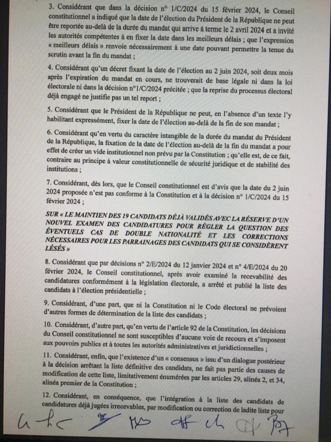 Urgent: Le Conseil constitutionnel rejette toutes les propositions du Dialogue nationale et acté la participation à l’élection présidentielle, des 19 candidats retenus