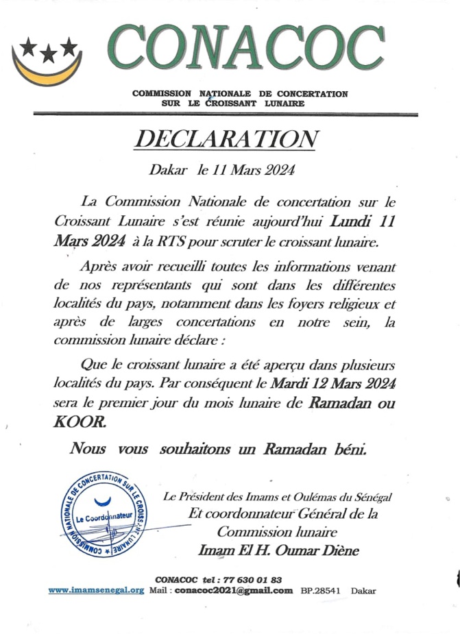 La lune apercue dans plusieurs localités du Sénégal: La grande majorité des musulmans, débute le Ramadan, ce mardi