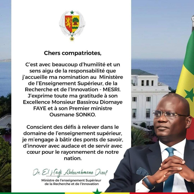 Gouvernement d'Ousmane Sonko : Réaction d'El Hadji Abdourahmane Diouf aprés sa nomination