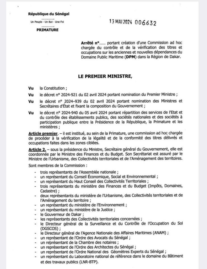 Domaine public maritime: Le Pm Ousmane Sonko annonce la suspension des travaux et la création d'une commission ad hoc