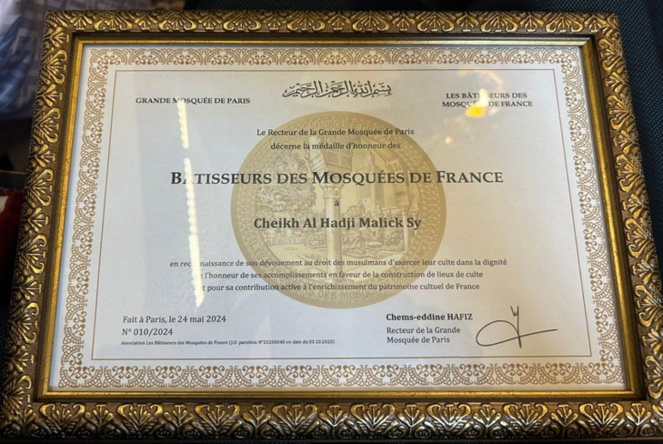 Religion : Cheikh Al Hadj Malick Sy honoré à titre posthume par le Recteur de la Grande Mosquée de Paris.