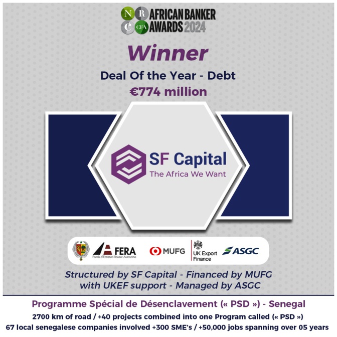 Le Programme Spécial de Désenclavement (« PSD ») remporte la distinction “Deal of the Year - Debt” aux African Banker Awards 2024