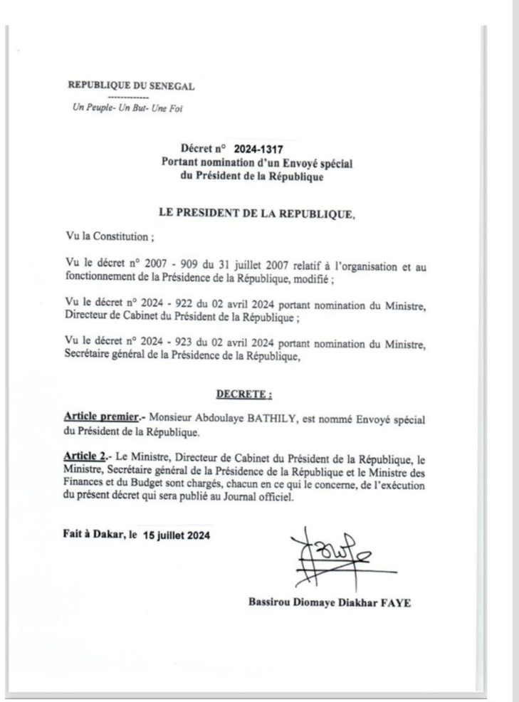 Professeur Bathily, officiellement Envoyé spécial du Président Diomaye Fall