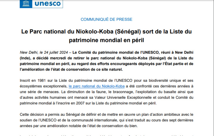 Unesco: Le Sénégal réussit à retirer le Niokolo Koba, du Patrimoine mondial en danger