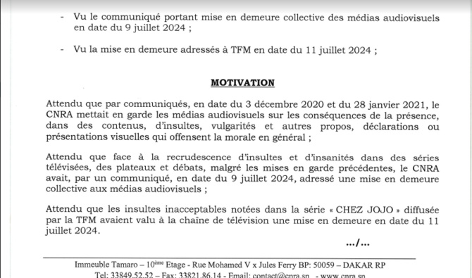 CNRA : Décision portant suspension de la diffusion de la série « Chez JOJO »