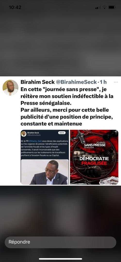 Journée sans presse: Birahim Seck réitère son soutien "indéfectible" à la presse sénégalaise