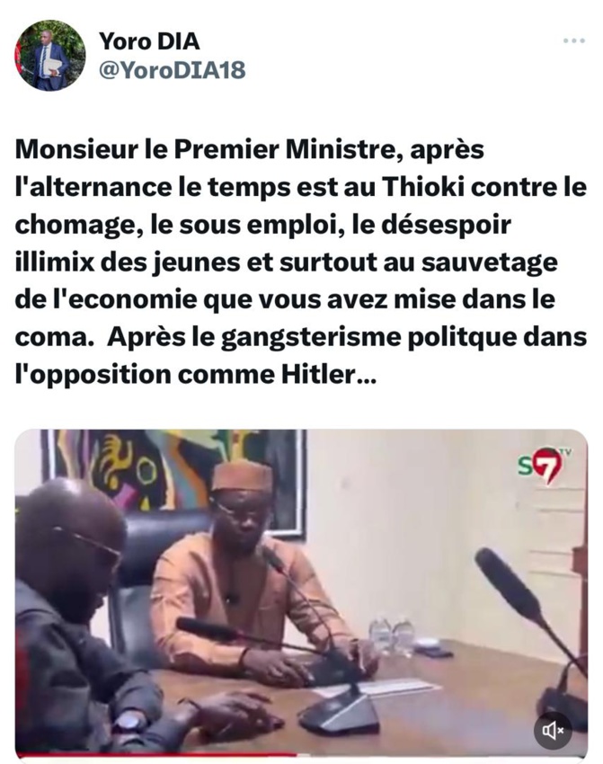 Dr Yoro Dia, ancien Ministre : « Après le gangstérisme politique dans l’opposition comme Hitler… le Premier Ousmane Sonko veut gouverner par la peur comme Charles Taylor »