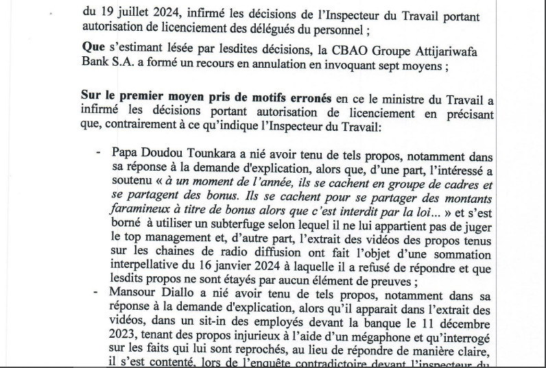 Demande de Réintégration des délégués licenciés de la Cbao Attijariwafa banq SA: La Cour suprême vient de casser la décision du ministre