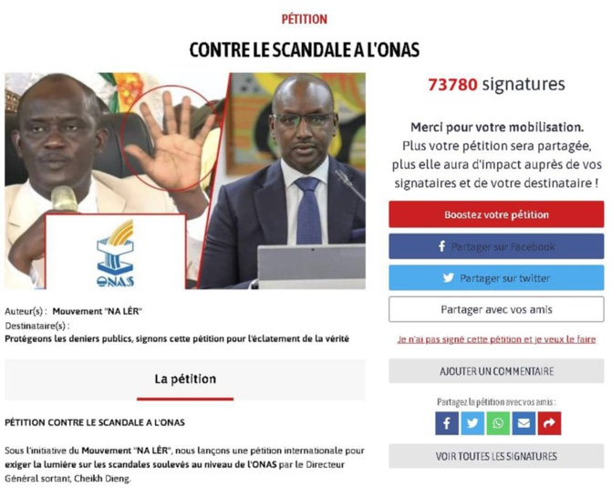 Crise à l'ONAS : La pétition de la coalition "Na Lér" dépasse les attentes avec 73 780 signatures en trois jours