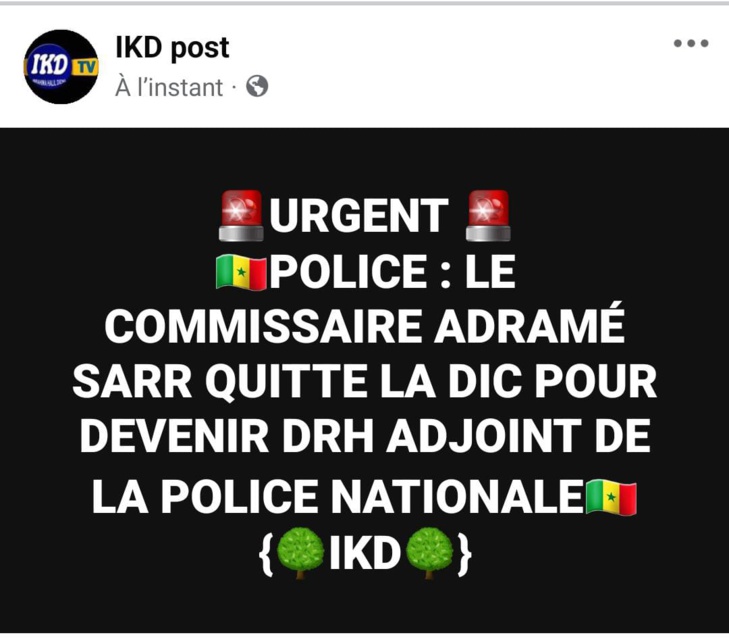 Police nationale: Commissaire Adramé Sarr devient DRH adjoint